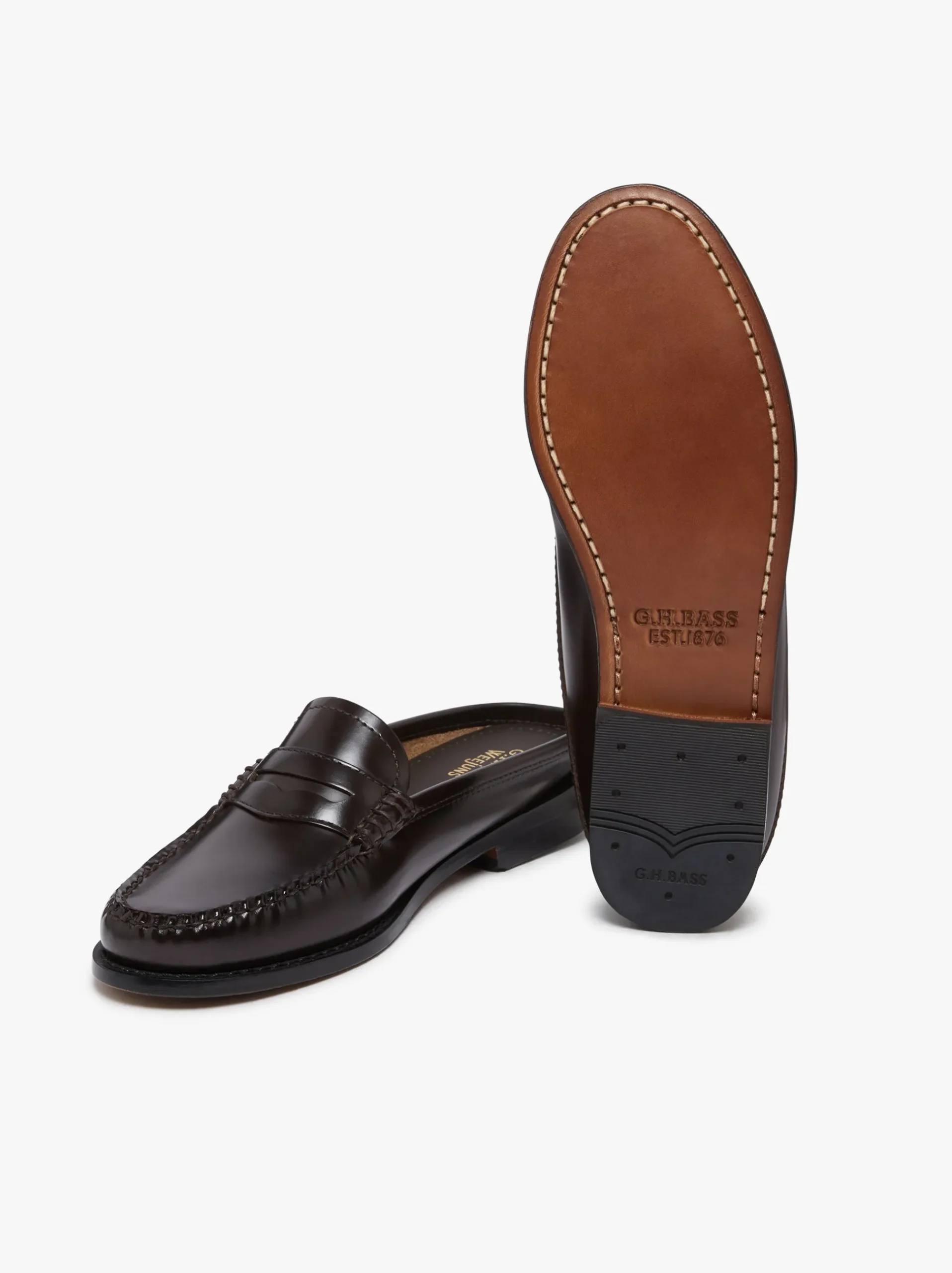 Online G.H.BASS Weejuns Penny Slides Leather Chocolate