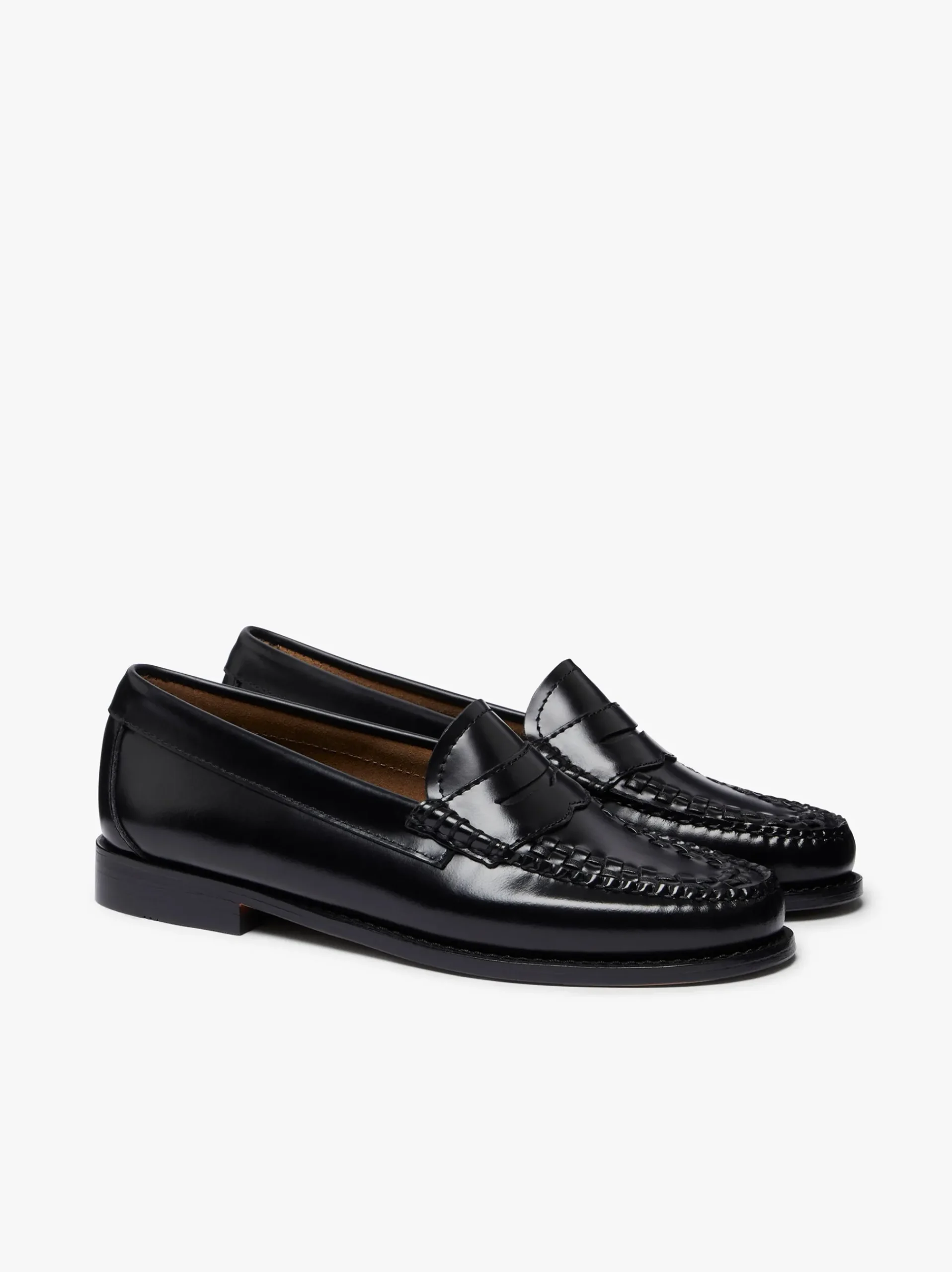 Hot G.H.BASS Weejuns Penny Weave Loafers Black Leather Black with White Check