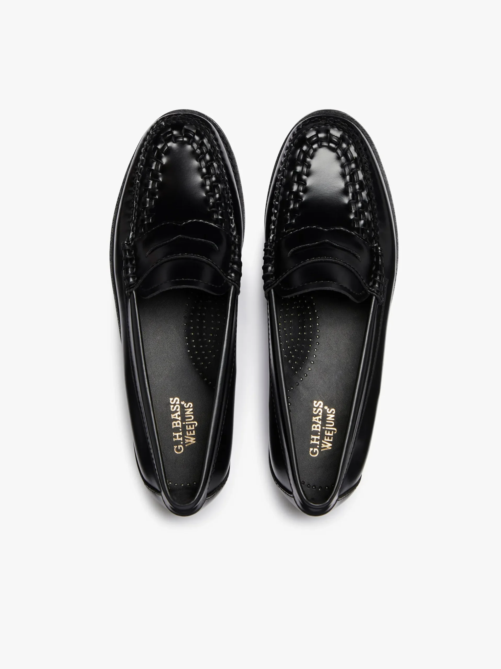 Hot G.H.BASS Weejuns Penny Weave Loafers Black Leather Black with White Check