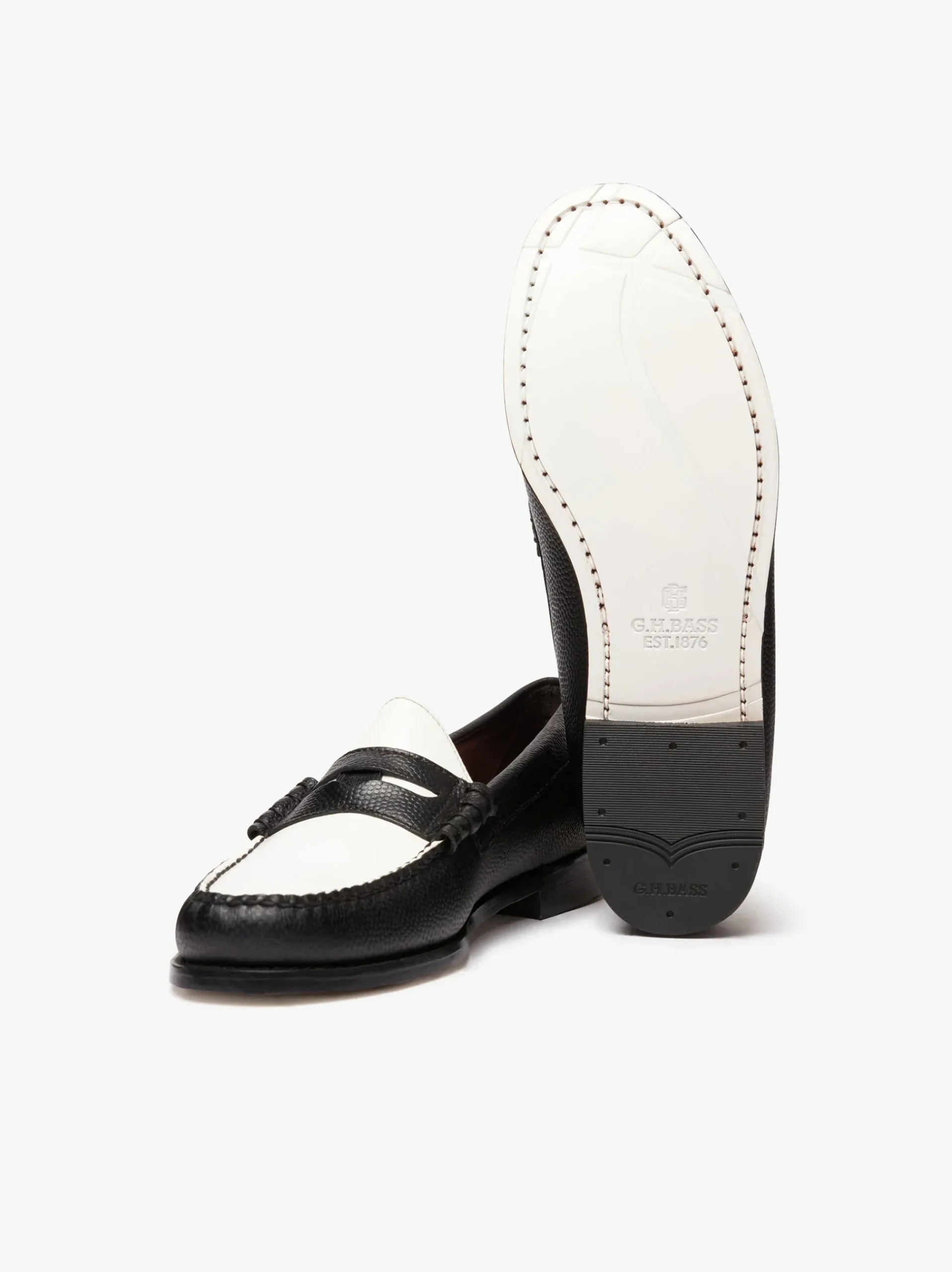 Clearance G.H.BASS Weejuns Reigning Champ Larson Penny Loafers Black and white leather Black & White