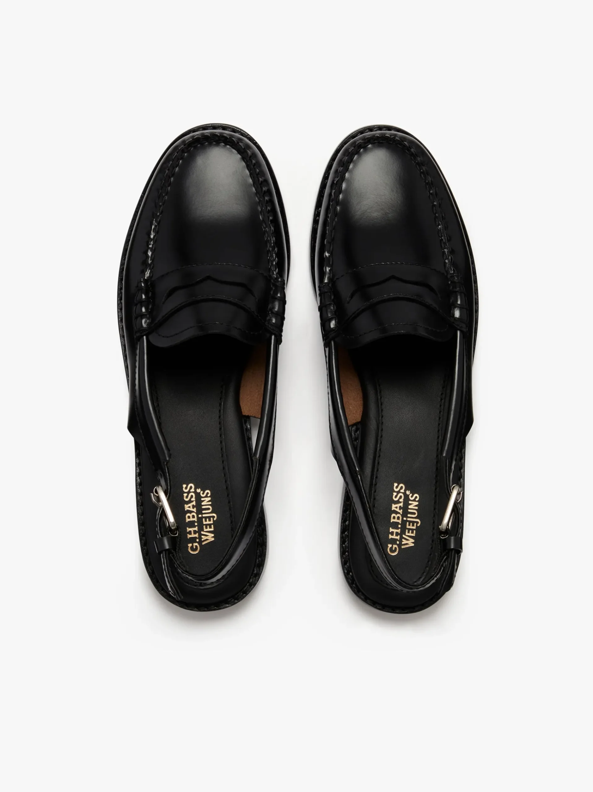 Sale G.H.BASS Weejuns Slingback Penny Loafers Leather Black