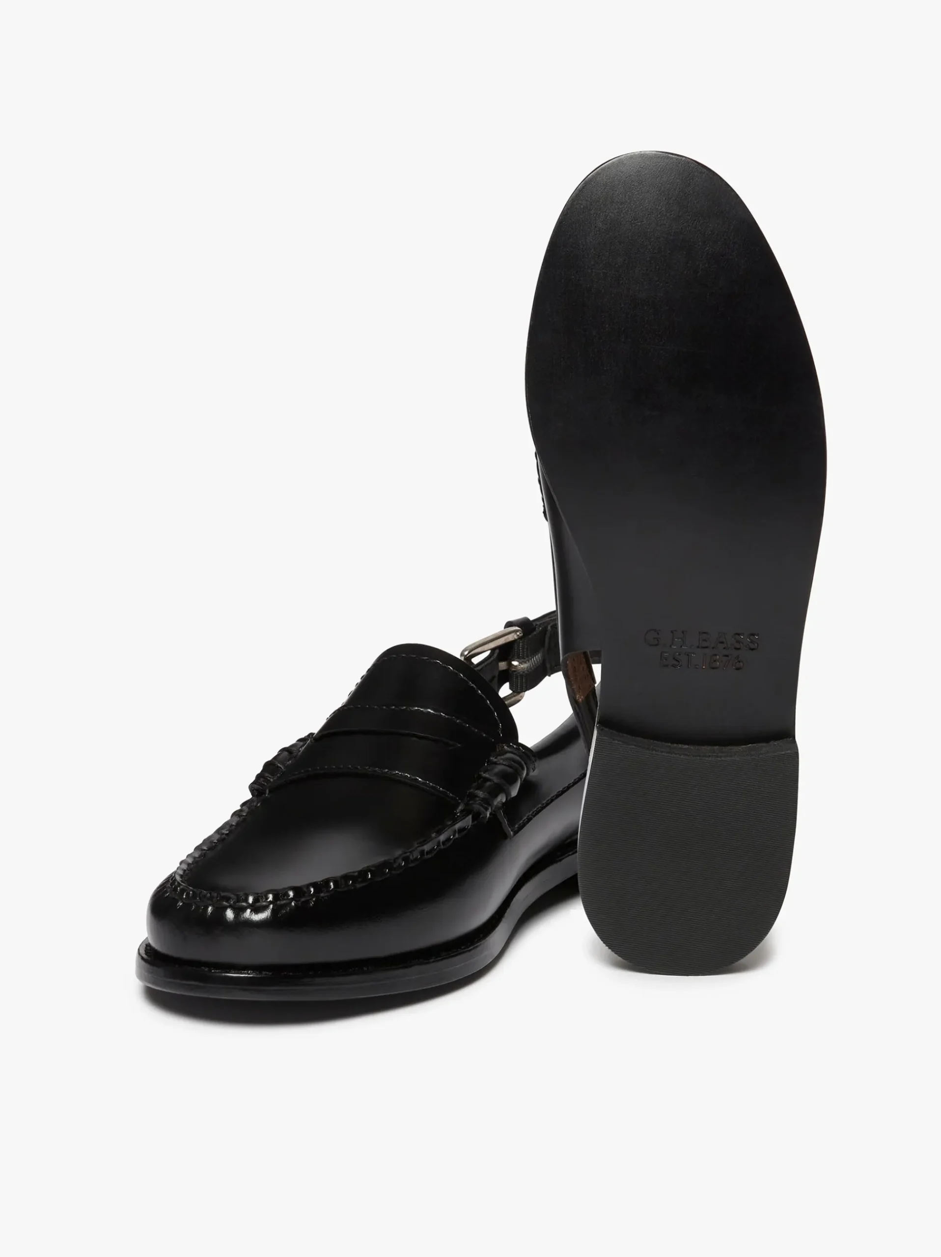Sale G.H.BASS Weejuns Slingback Penny Loafers Leather Black