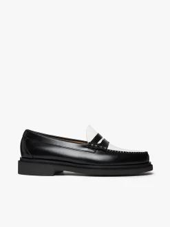 Outlet G.H.BASS Weejuns Step Larson Penny Loafers Black & White Leather