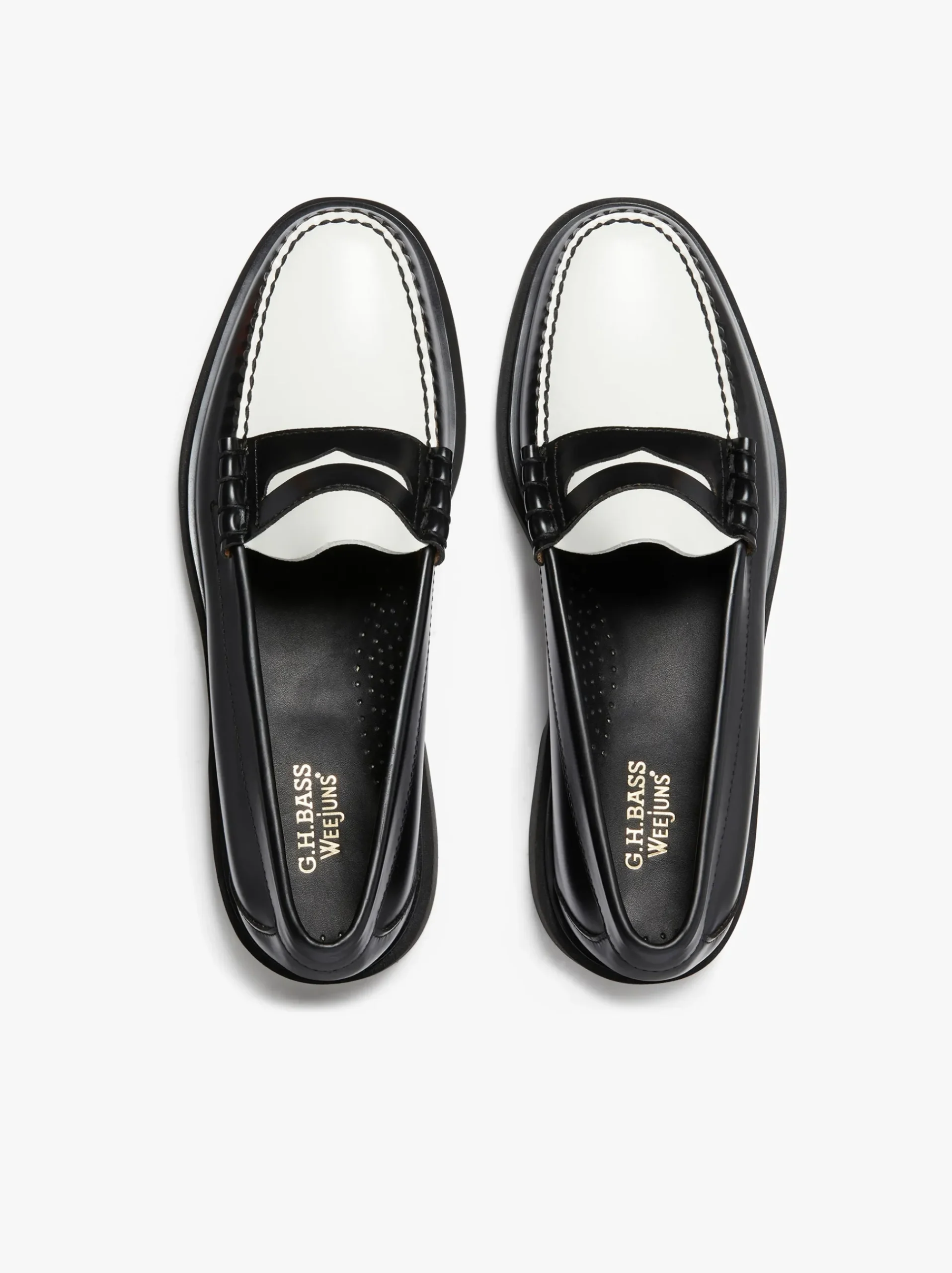 Outlet G.H.BASS Weejuns Step Larson Penny Loafers Black & White Leather
