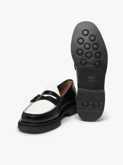 Outlet G.H.BASS Weejuns Step Larson Penny Loafers Black & White Leather