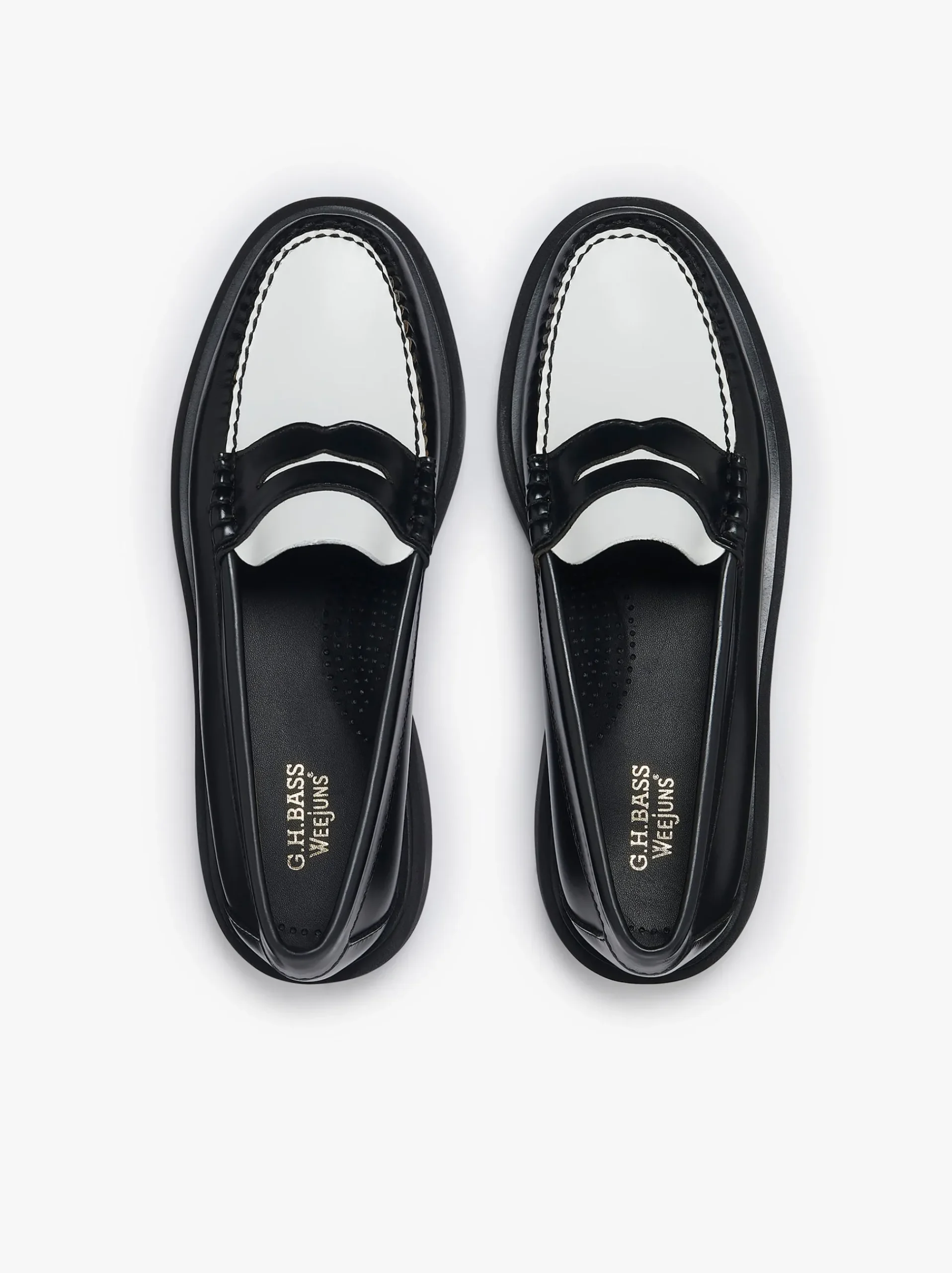 Online G.H.BASS Weejuns Step Penny Loafers Black & White Leather