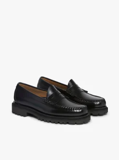 New G.H.BASS Weejuns Step-Lug Larson Penny Loafers Leather Black