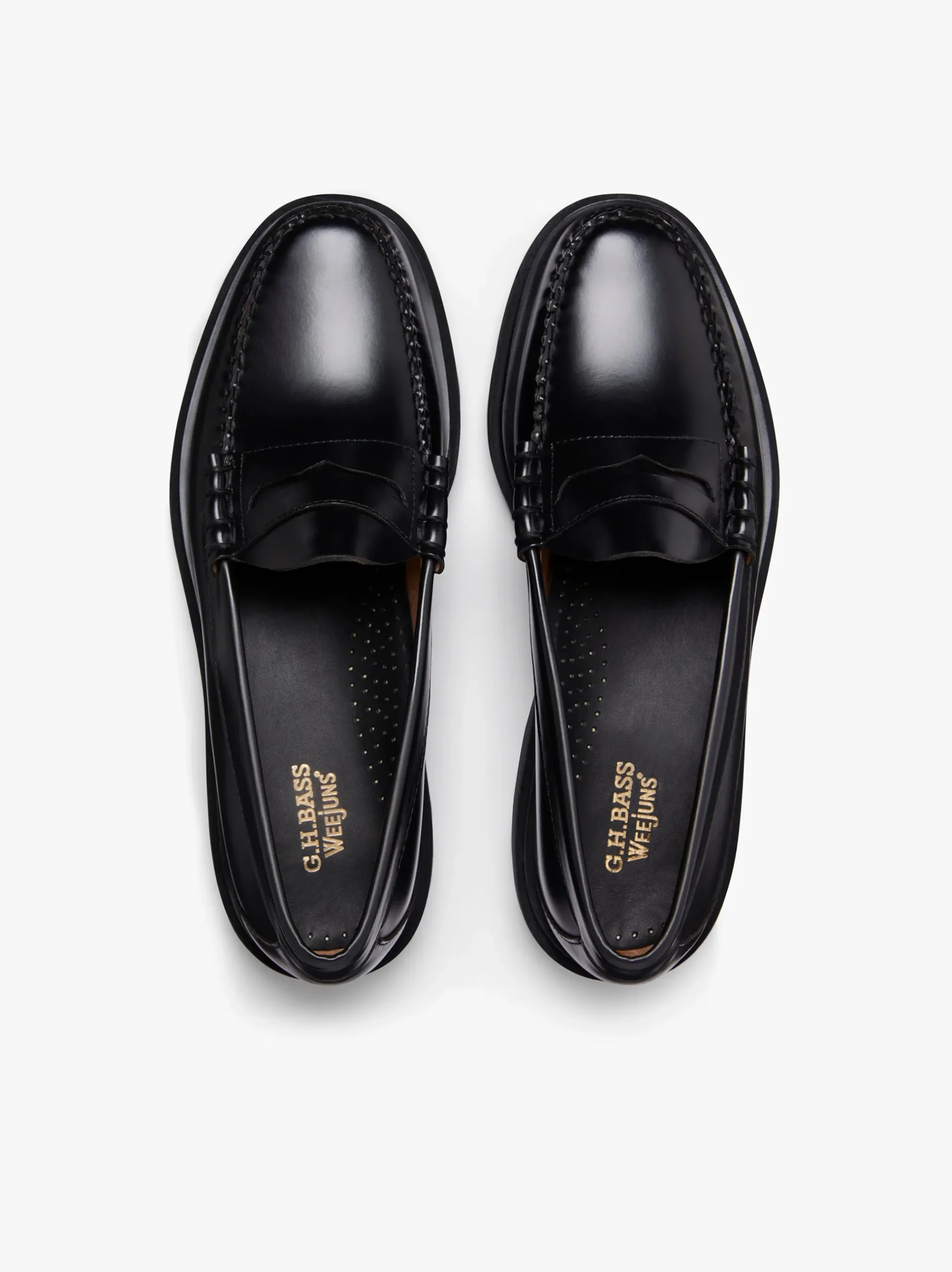 New G.H.BASS Weejuns Step-Lug Larson Penny Loafers Leather Black