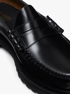 New G.H.BASS Weejuns Step-Lug Larson Penny Loafers Leather Black