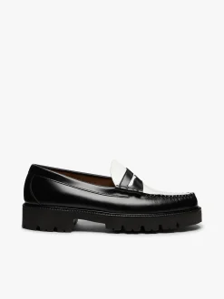Best G.H.BASS Weejuns Super Lug Larson Penny Loafers Leather Black & White
