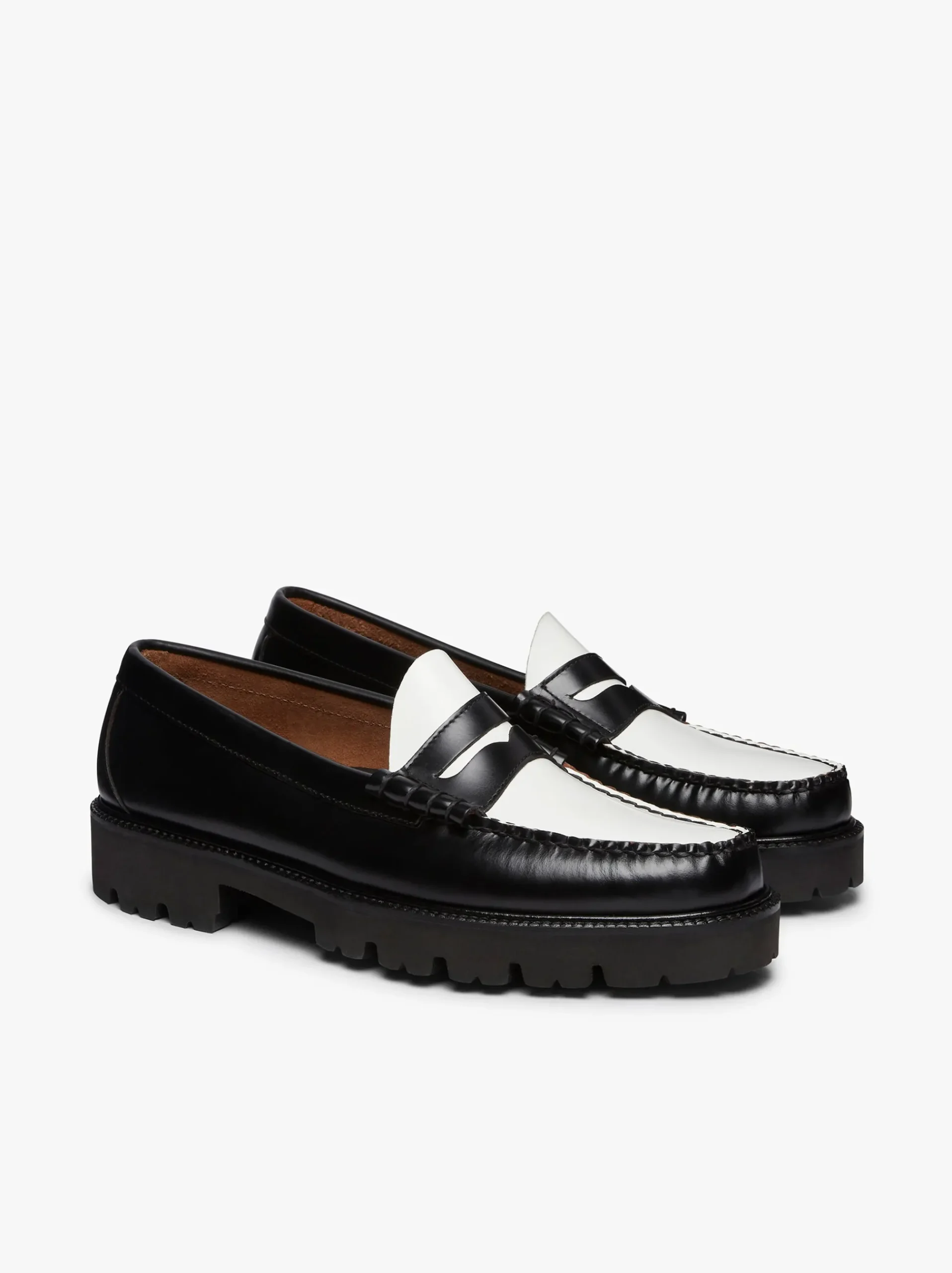 Best G.H.BASS Weejuns Super Lug Larson Penny Loafers Leather Black & White