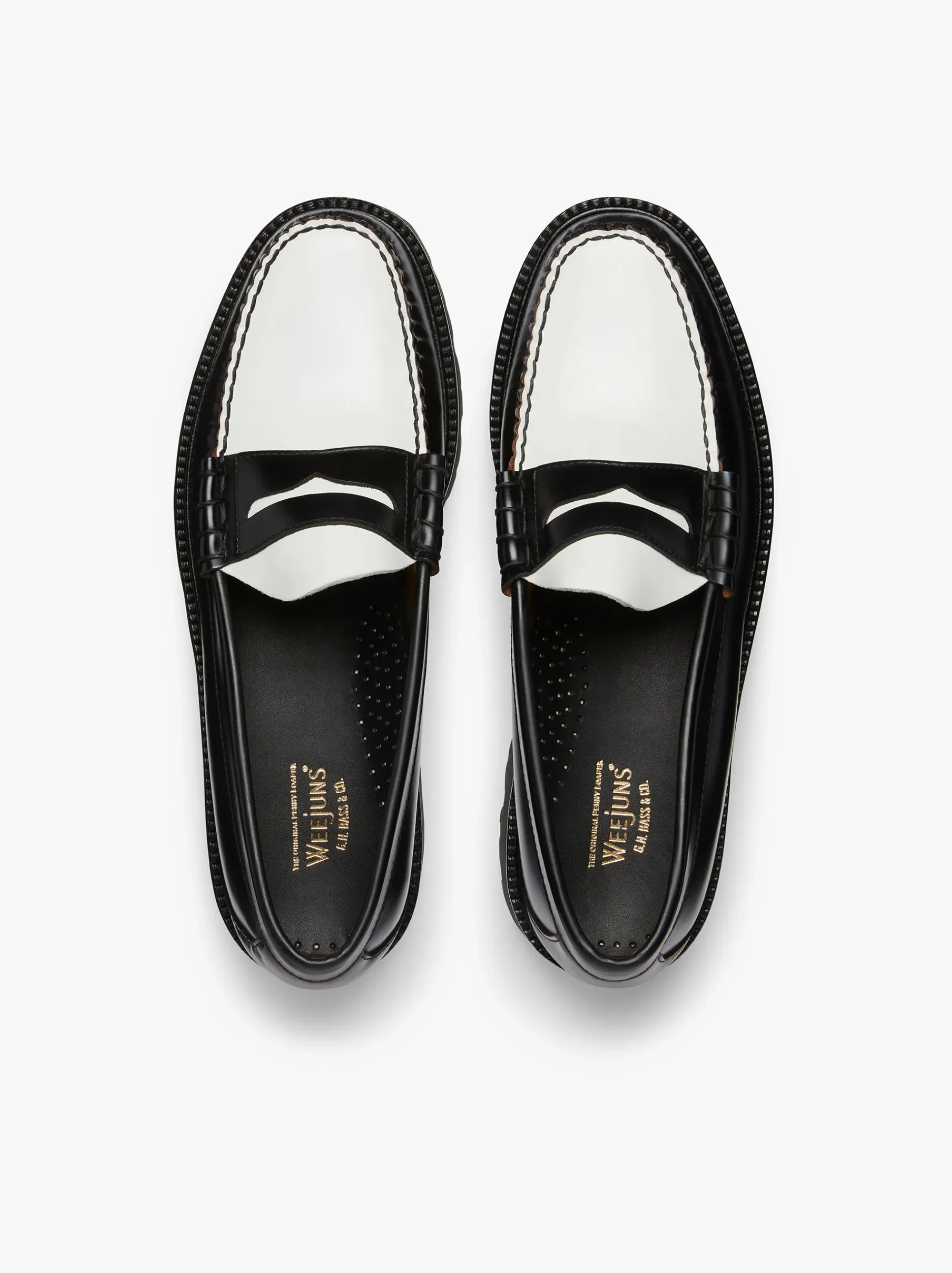 Best G.H.BASS Weejuns Super Lug Larson Penny Loafers Leather Black & White