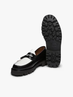 Best G.H.BASS Weejuns Super Lug Larson Penny Loafers Leather Black & White