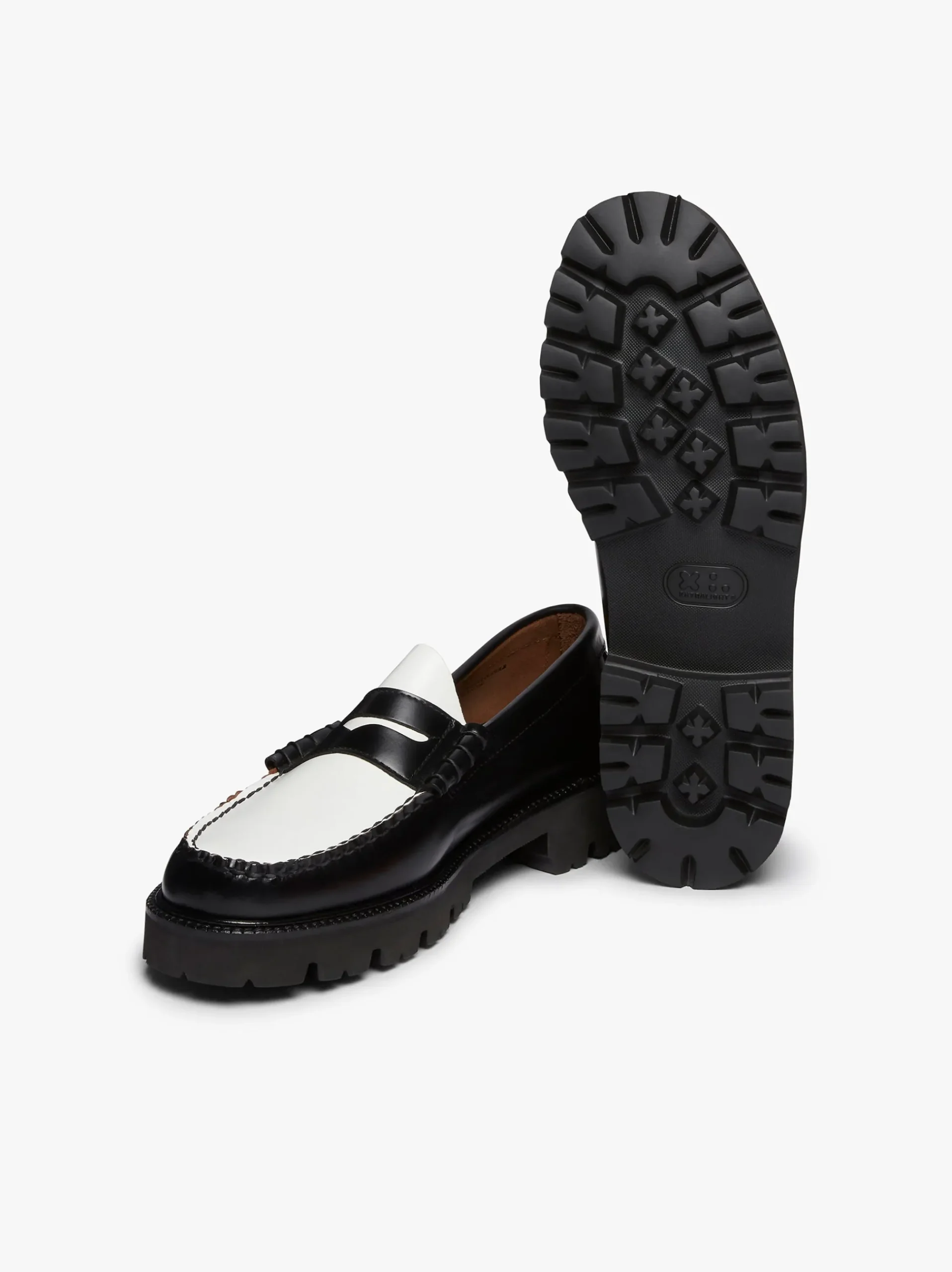 Best G.H.BASS Weejuns Super Lug Larson Penny Loafers Leather Black & White