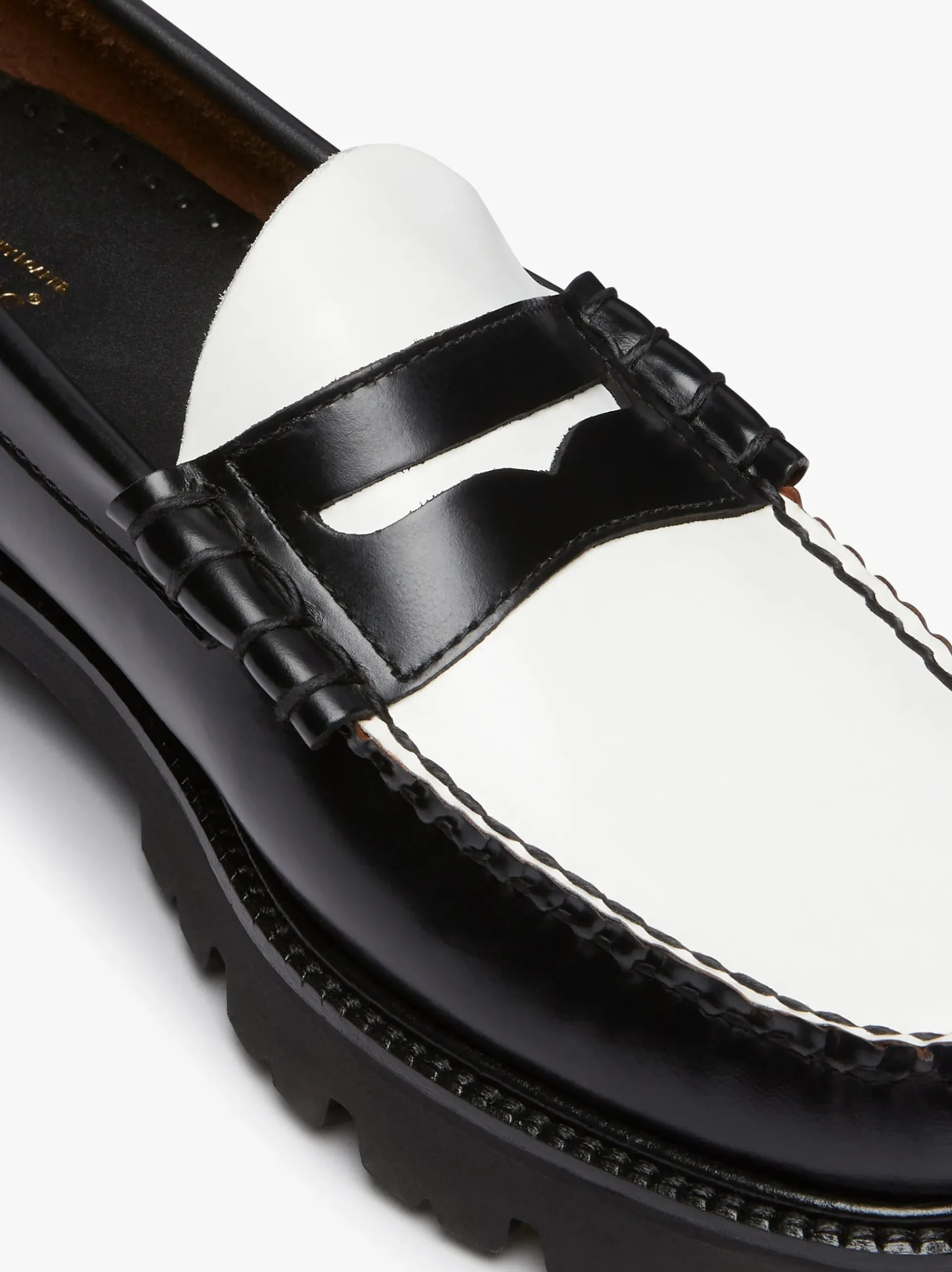 Best G.H.BASS Weejuns Super Lug Larson Penny Loafers Leather Black & White