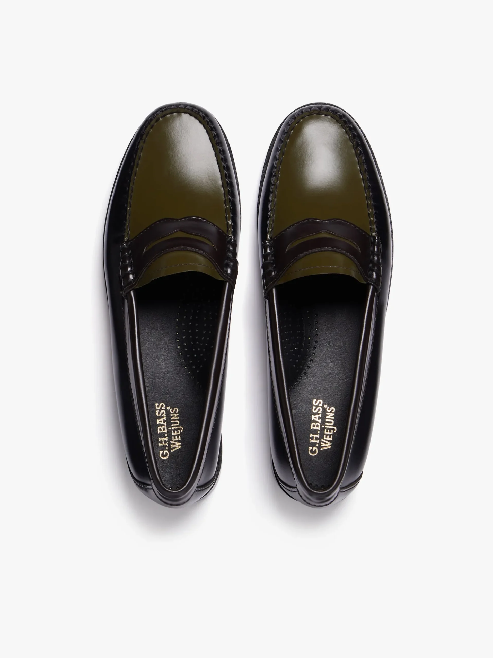 New G.H.BASS Weejuns Tricolour Penny Loafers Black, Chocolate & Green Leather