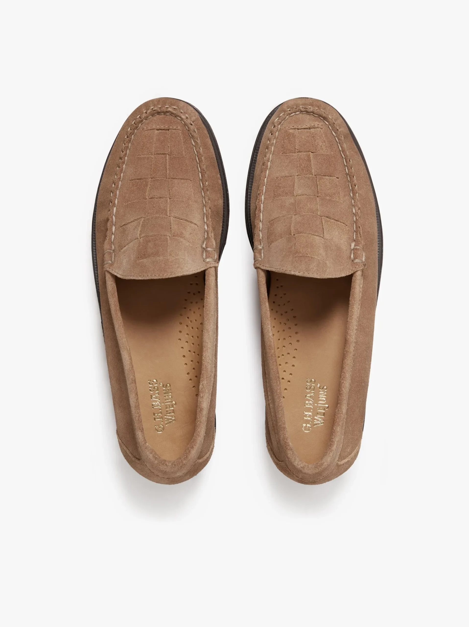 New G.H.BASS Weejuns Venetian Weave Loafers suede with leather sole Earth