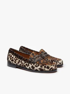 Outlet G.H.BASS Whitney Leopard Penny Loafers Dark Tan Leather with Leopard Print