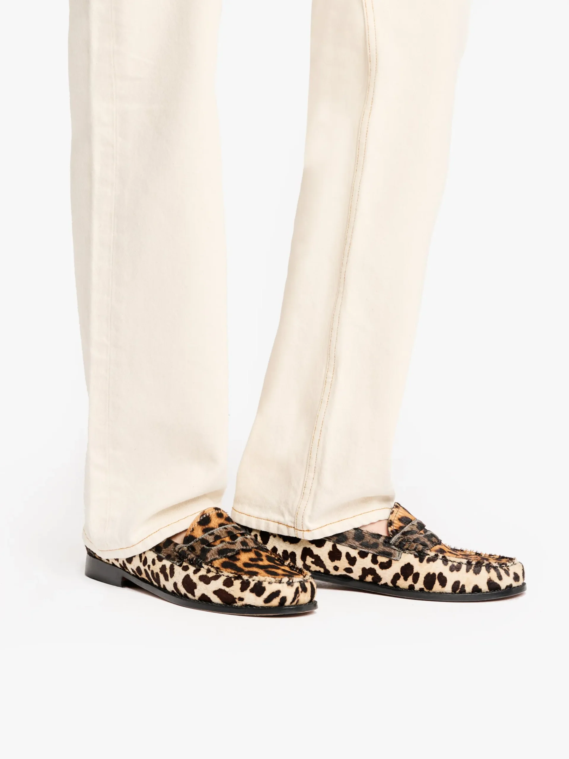 Outlet G.H.BASS Whitney Leopard Penny Loafers Dark Tan Leather with Leopard Print