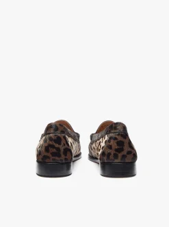 Outlet G.H.BASS Whitney Leopard Penny Loafers Dark Tan Leather with Leopard Print