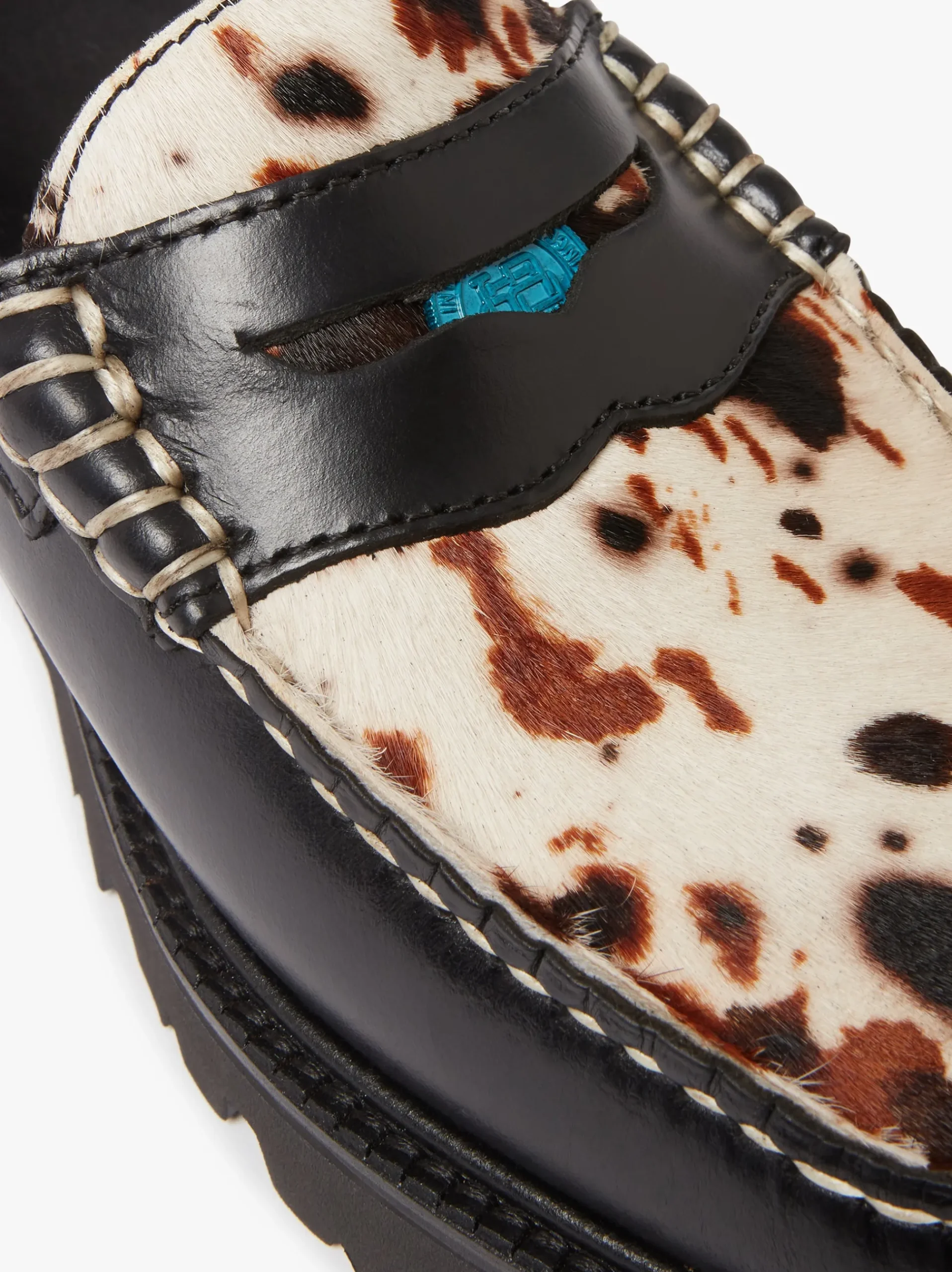 G.H.BASS Whitney Super Lug Penny Loafers Black Leather with Cow Print